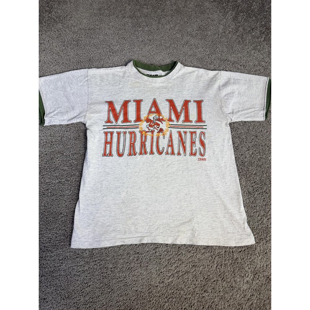 Vintage Miami Hurricanes Shirt Mens L Gray NCAA Football Team Edition USA 90s